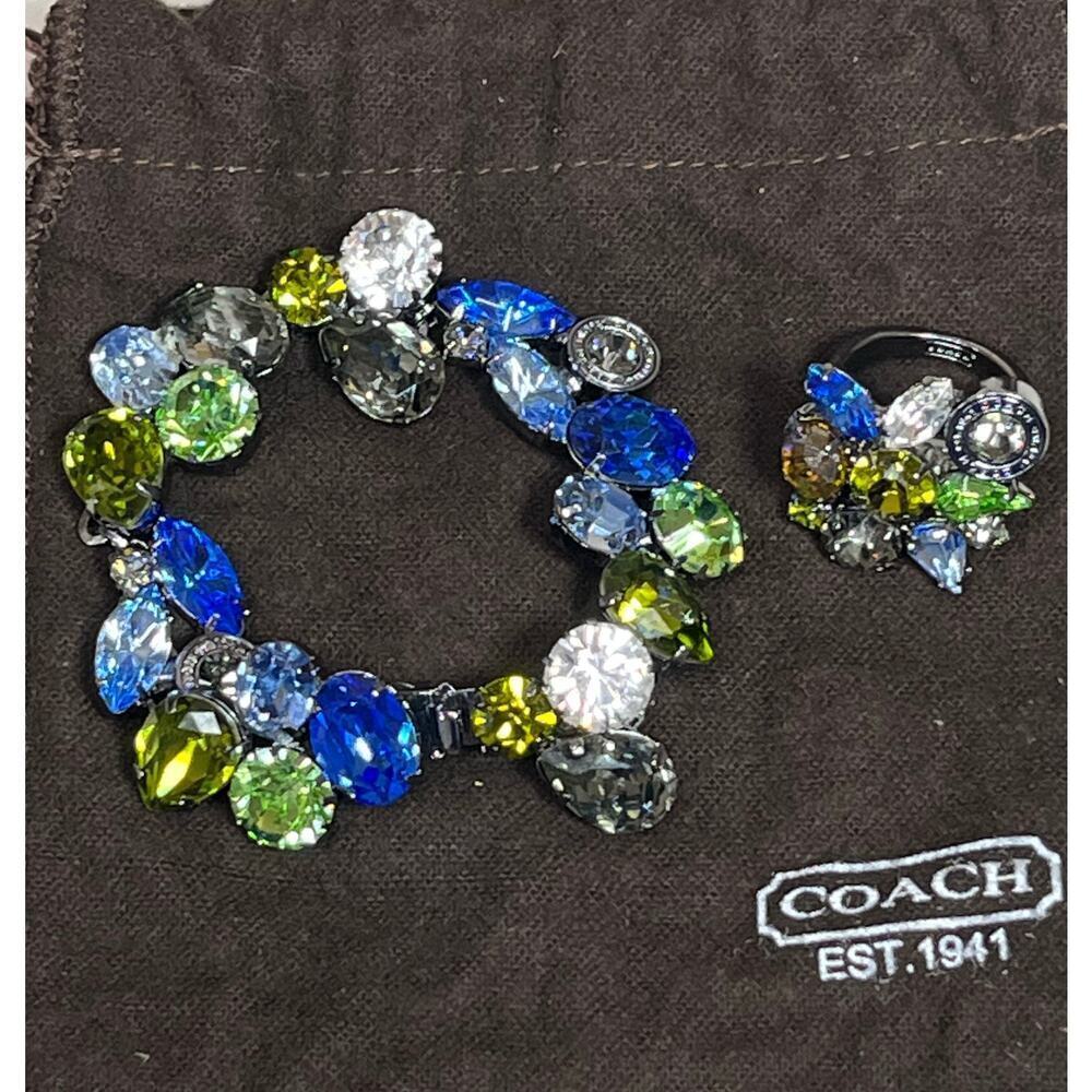 Coach Poppy Limited Edition Swarovski Crystal Bracelet & Matching Ring - Size 7 - Picture 12 of 13